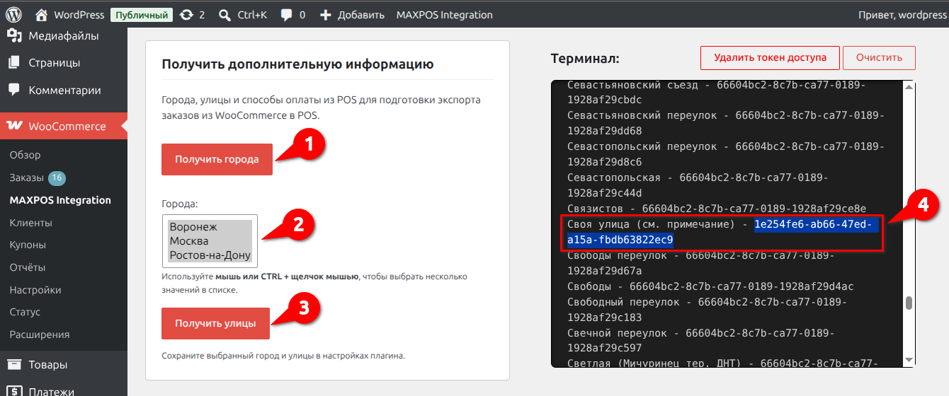 Получение iiko ID улицы
