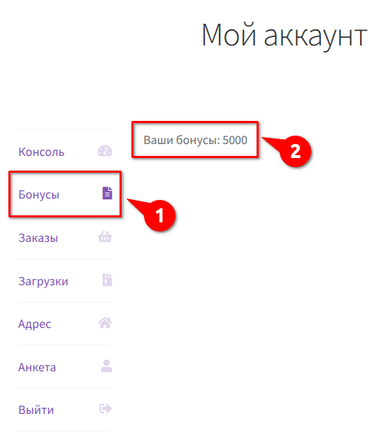 Страница «Мой аккаунт» — вкладка «Бонусы»